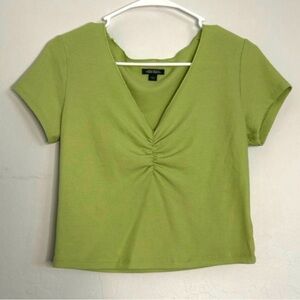 Green Waffle Texture Crop Top